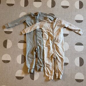 2x Pehr Essentials Footless Sleepers 12-18 Months - Soft Sea, Natural